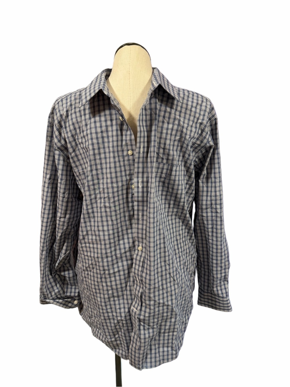 STAFFORD travel performance super shirt Men's Blue & White Checked Button Down